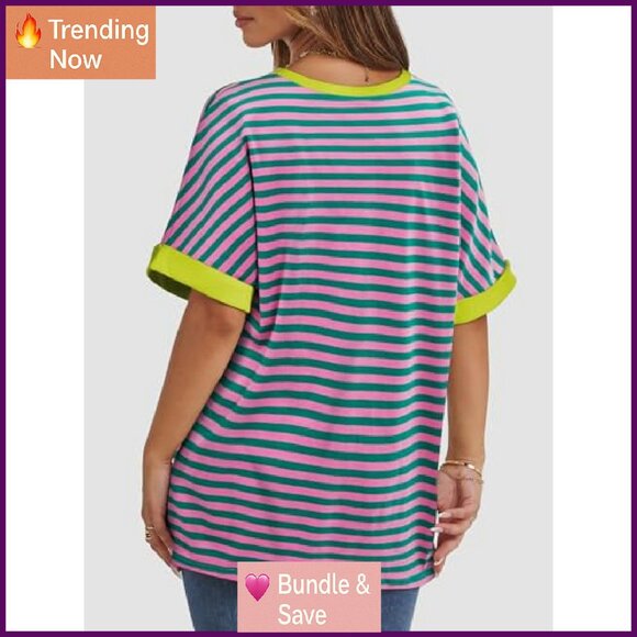 Oversized Cotton T-Shirt Loose Fit Casual Crew Neck Rolled Sleeves - Picture 5 of 8